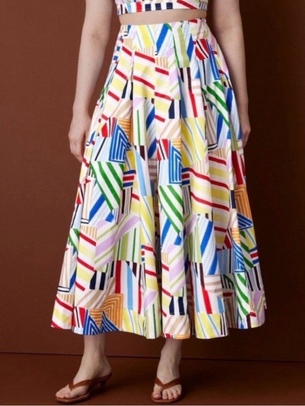 NWT Rosie Assoulin Multicolor Geometric Maxi Skirt - Pleated Poplin Size 10